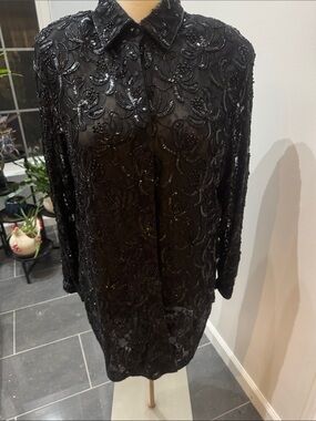 Vintage Black Sequin Embellished Evening Jacket